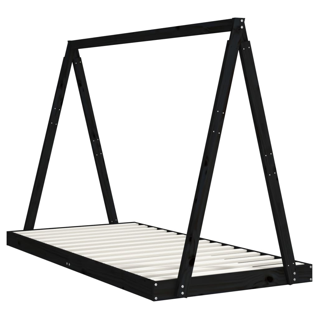 Cadru de pat pentru copii, negru, 90x190 cm, lemn masiv de pin