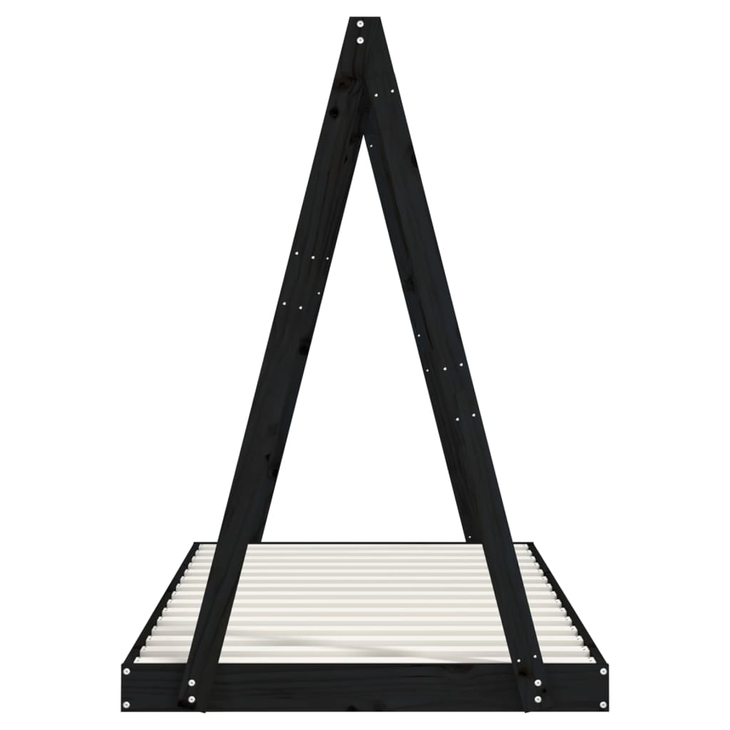 Cadru de pat pentru copii, negru, 90x190 cm, lemn masiv de pin