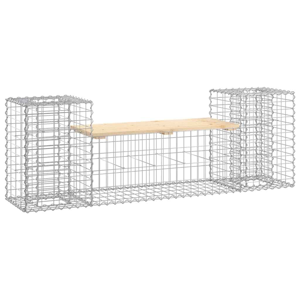 Bancă de grădină cu gabion, 183x41x60,5 cm, lemn masiv pin