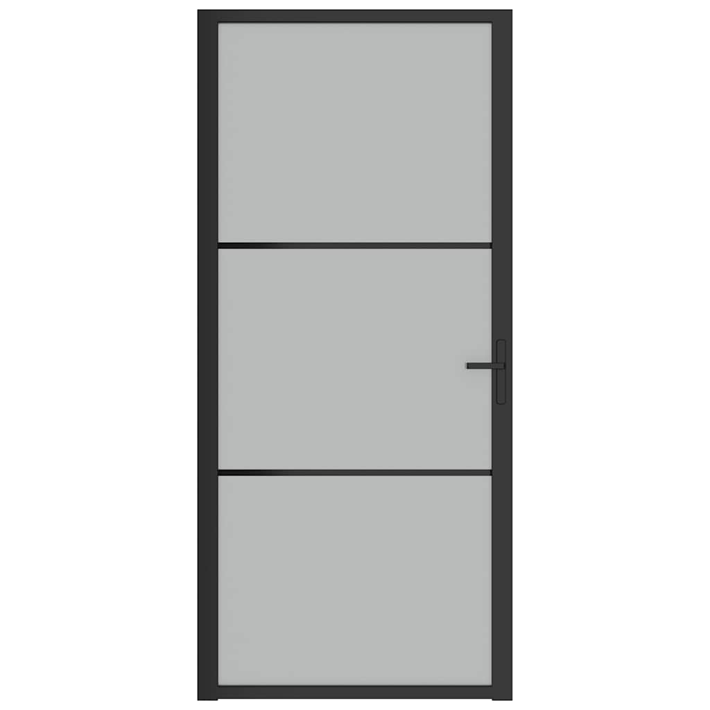 Ușă de interior, 93x201,5 cm, sticlă neagră mată și aluminiu