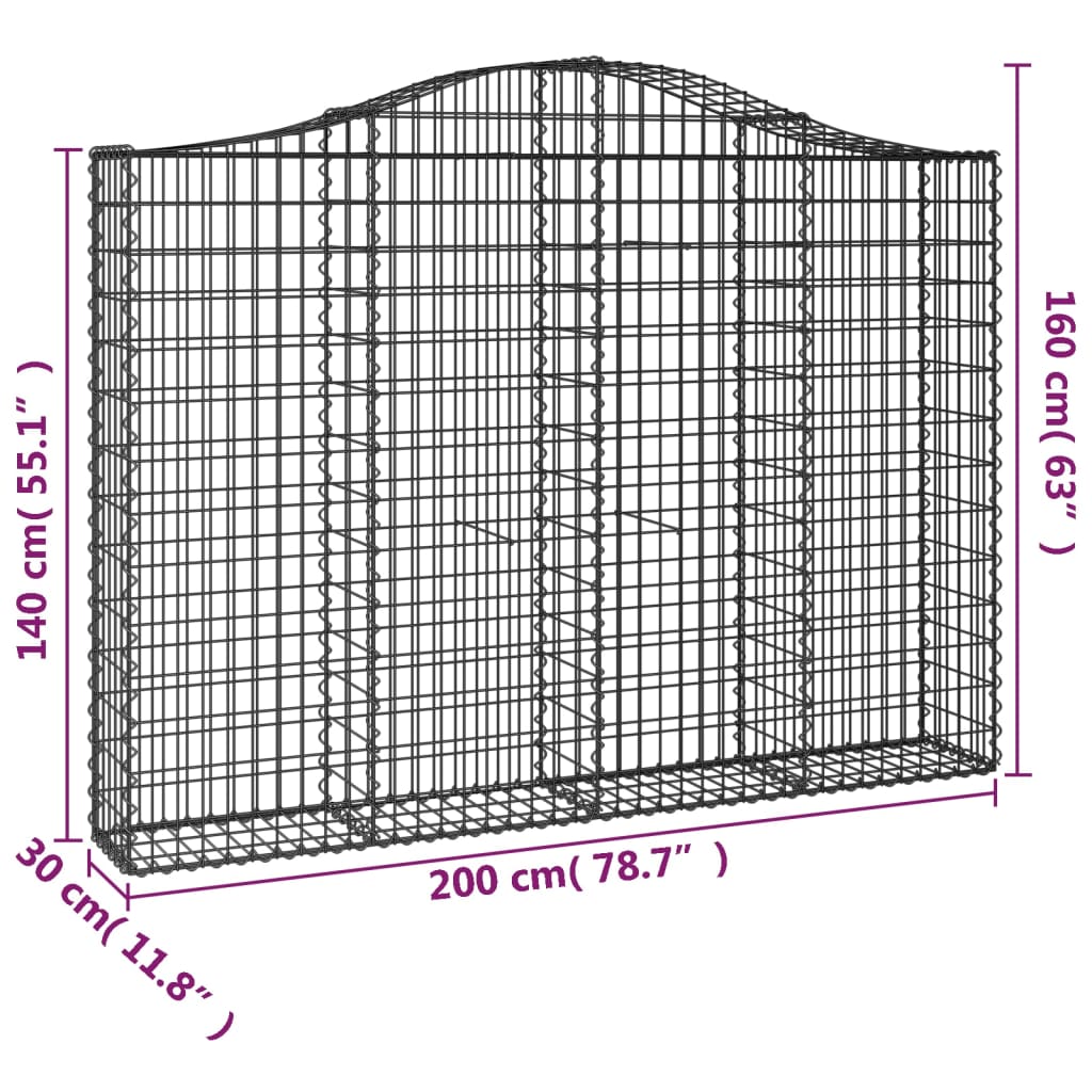 Coșuri gabion arcuite 3 buc, 200x30x140/160cm, fier galvanizat