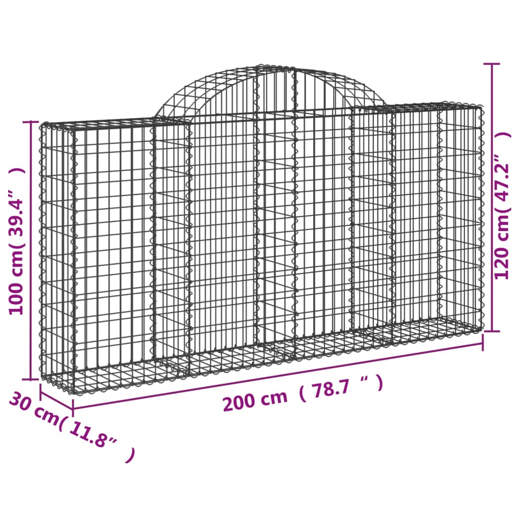 Coșuri gabion arcuite 4 buc, 200x30x100/120 cm fier galvanizat