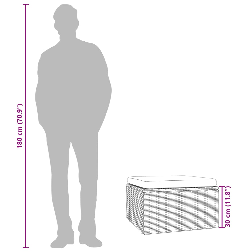 Taburet de grădină cu pernă, gri, 55x55x30 cm, poliratan