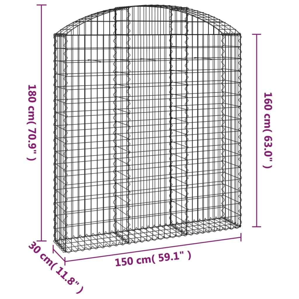Coș gabion arcuit, 150x30x160/180 cm, fier galvanizat