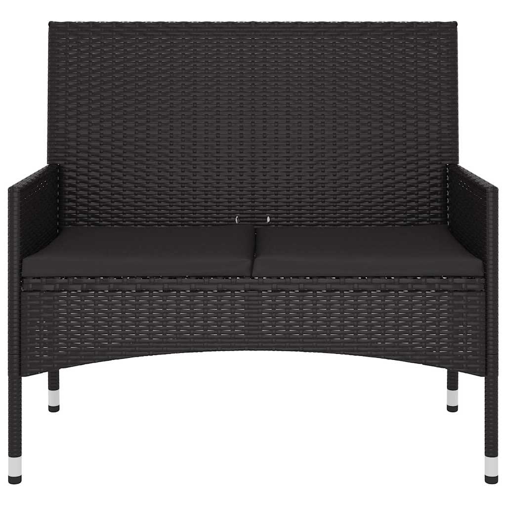 Bancă de grădină cu 2 locuri, cu perne, negru, poliratan