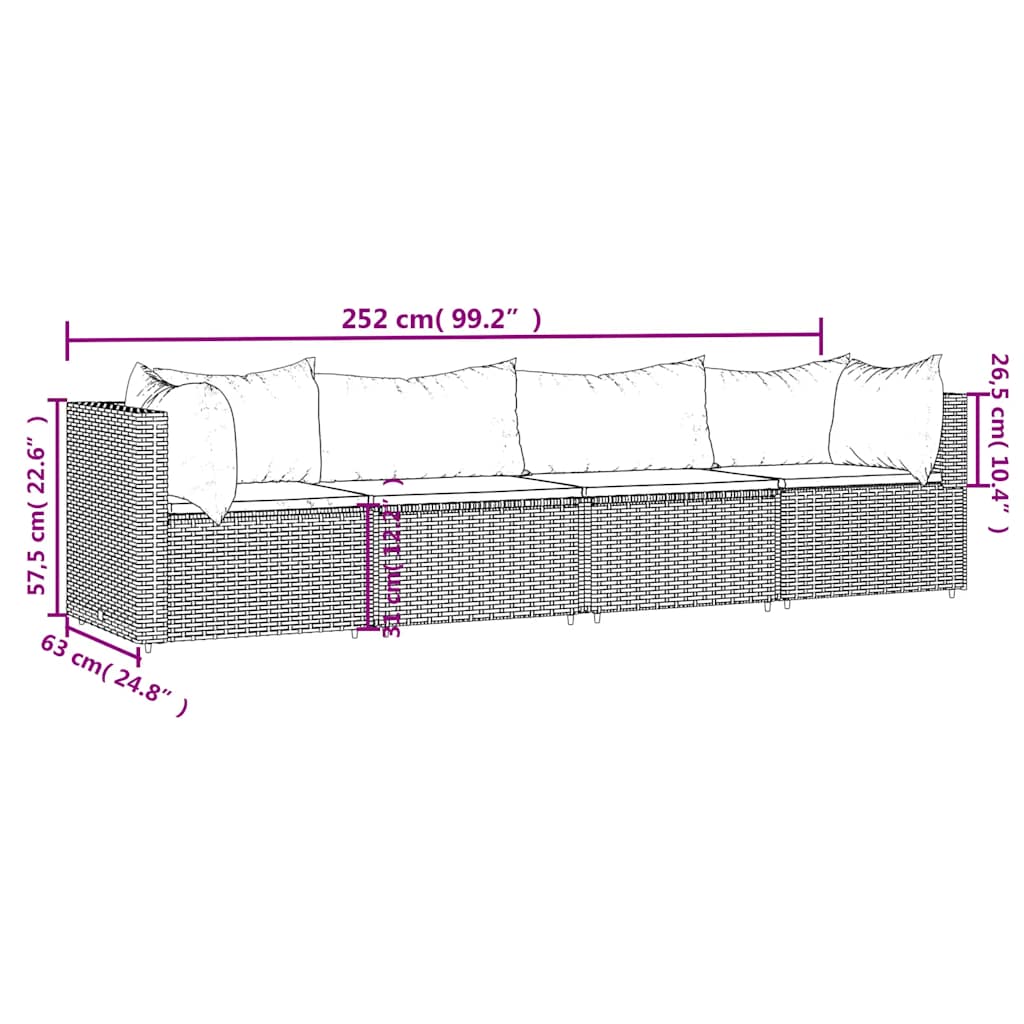 Set mobilier relaxare grădină 4 piese cu perne poliratan negru