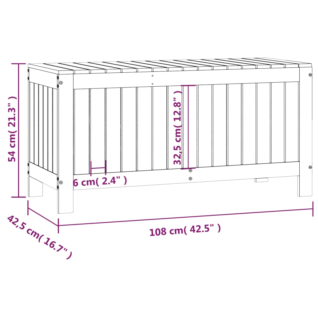 Cutie de depozitare grădină, 108x42,5x54 cm, lemn masiv de pin