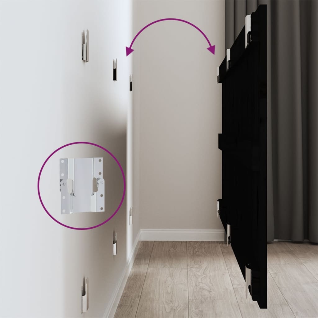 Tăblie de pat pentru perete, negru, 147x3x60 cm, lemn masiv pin