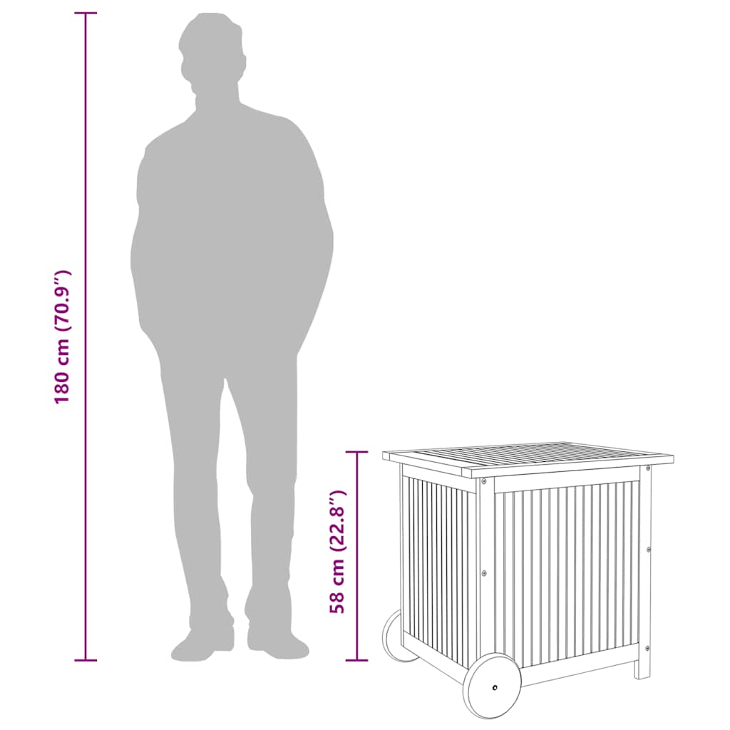 Ladă de depozitare grădină cu roți, 60x50x58 cm, lemn acacia