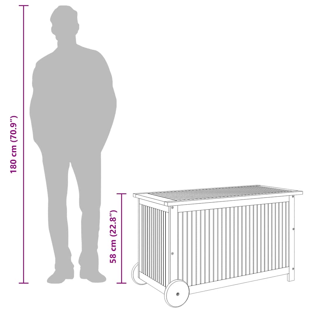 Ladă de depozitare de grădină cu roți, 90x50x58 cm, lemn acacia