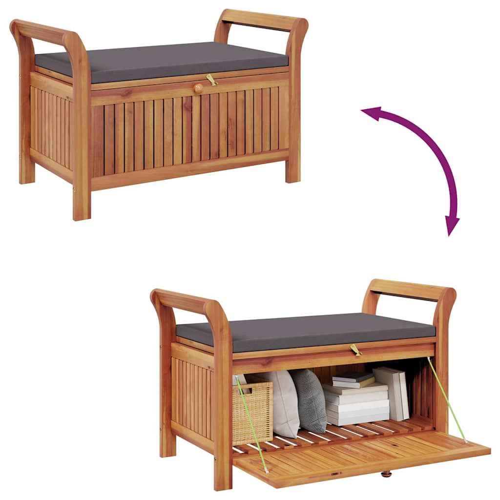 Bancă depozitare grădină, cu pernă, 91 cm, lemn masiv de acacia