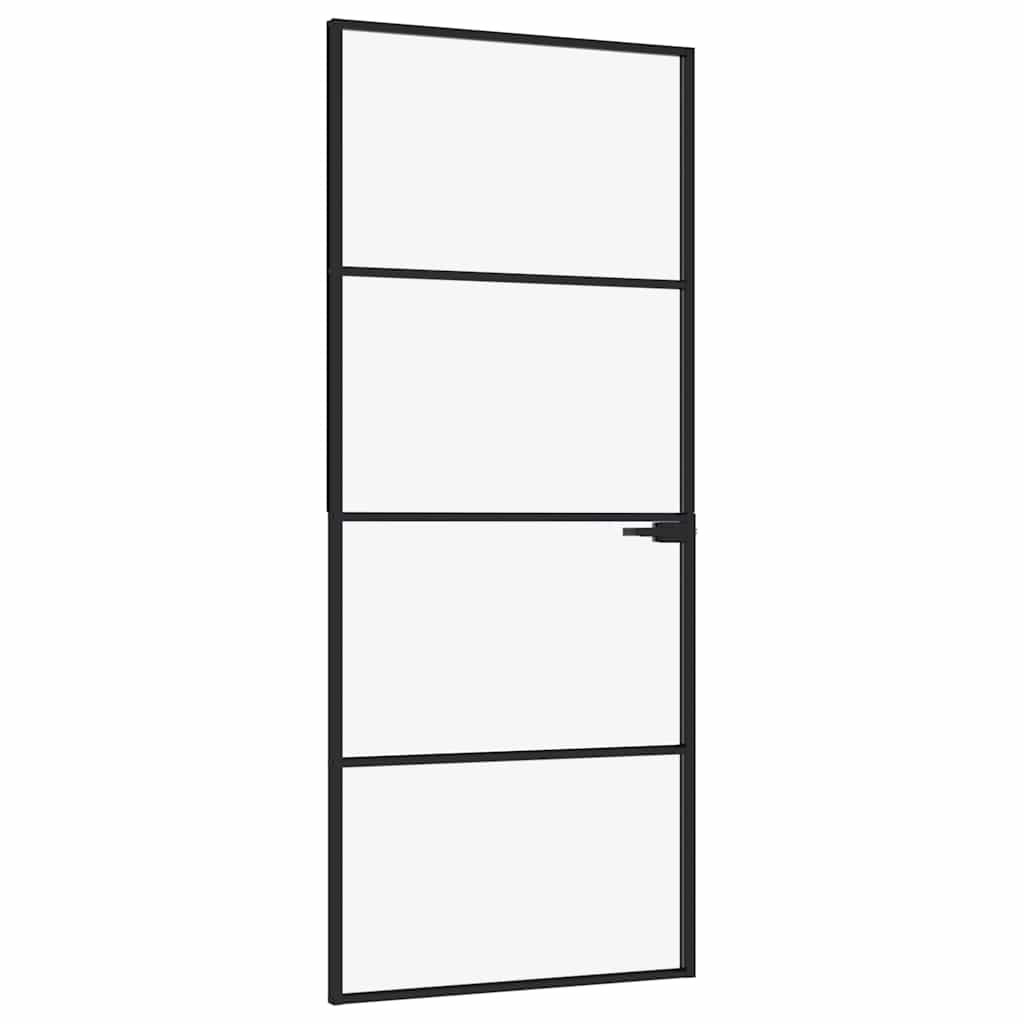 Ușă de interior negru 83x201,5 cm sticlă securiz./aluminiu slim