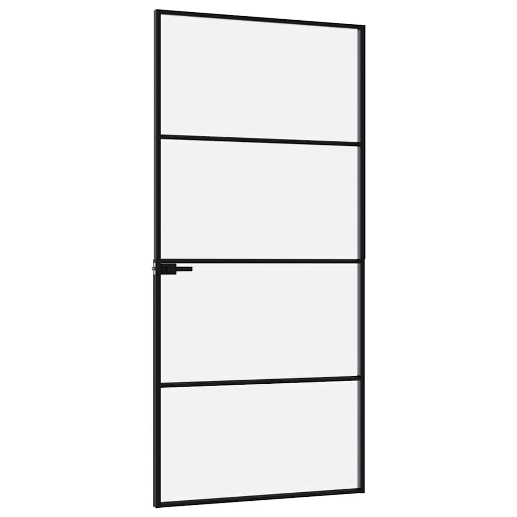 Ușă de interior negru 93x201,5 cm sticlă securiz./aluminiu slim