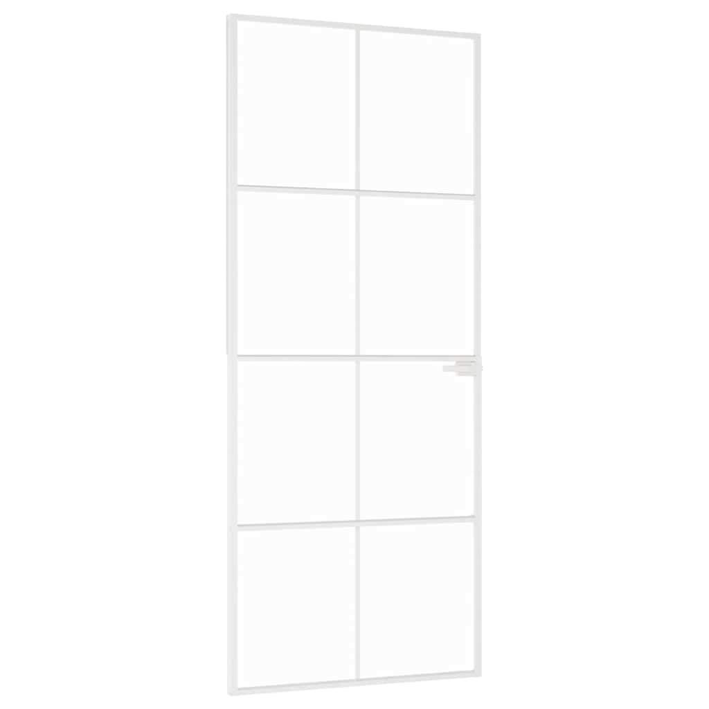 Ușă de interior alb 83x201,5 cm sticlă securiz. / aluminiu slim