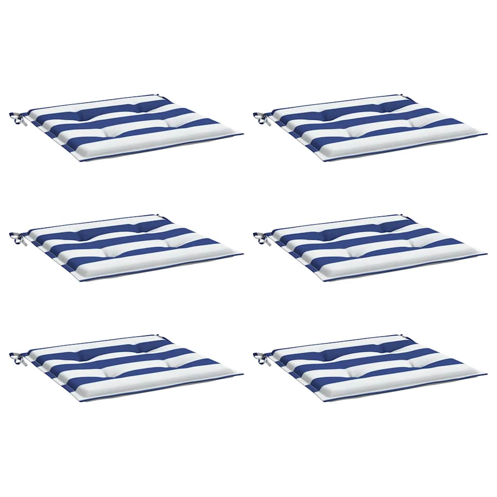 Perne scaun grădină 6 buc dungi albastru&alb 50x50x4 cm, textil