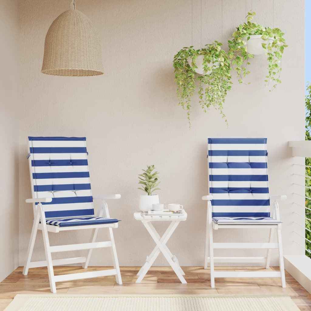 Perne de scaun spătar înalt, 2 buc. dungi albastre&albe, textil