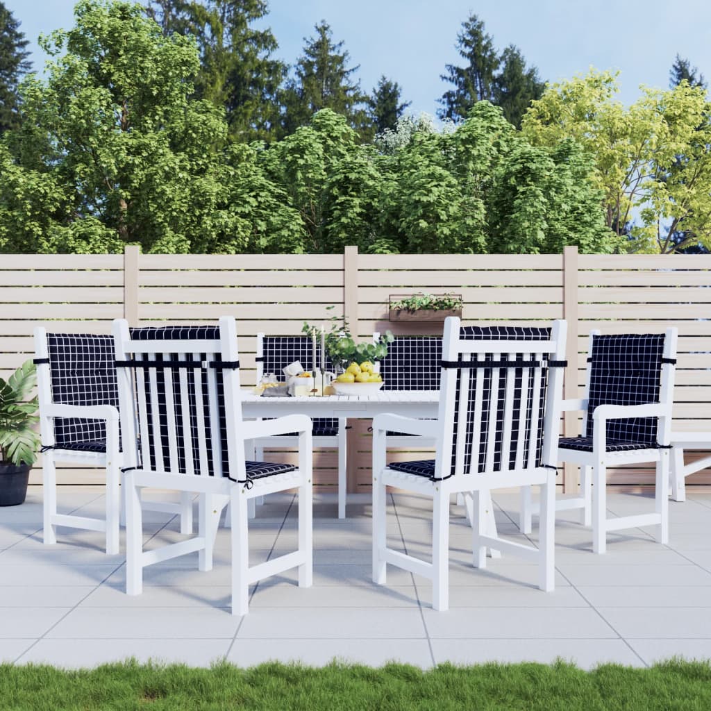 Perne de scaun spătar jos, 6 buc. negru, model carouri, textil