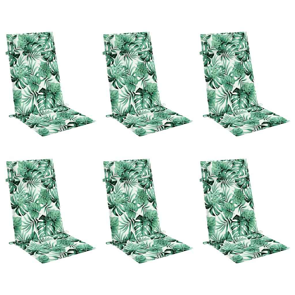 Perne de scaun spătar înalt, 6 buc, model frunze, textil Oxford