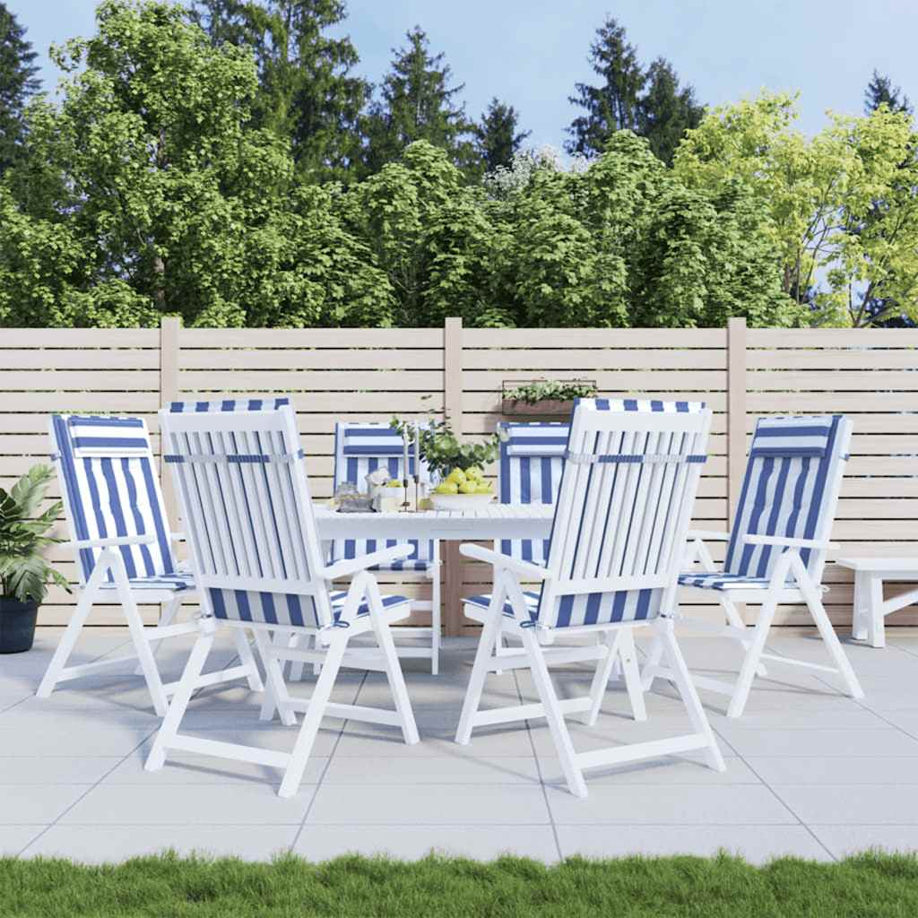 Perne de scaun spătar înalt, 6 buc. dungi albastre&albe, textil