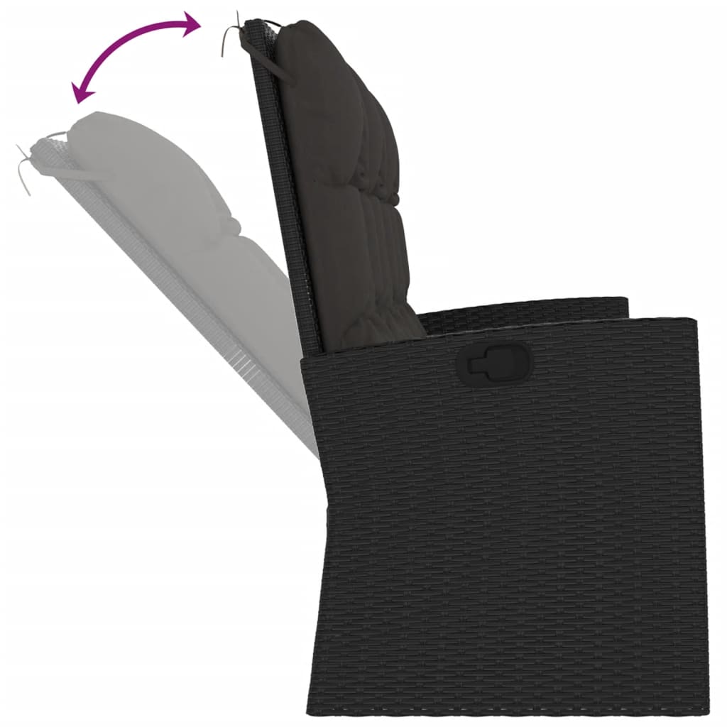 Bancă rabatabilă de grădină cu perne, negru, 173 cm, poliratan