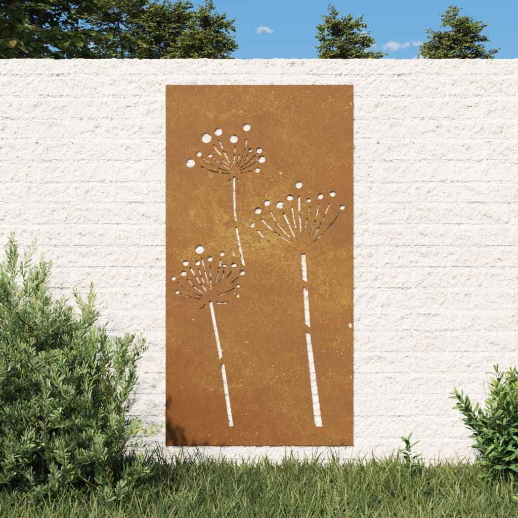 Decor perete de grădină 105x55 cm design flori oțel Corten