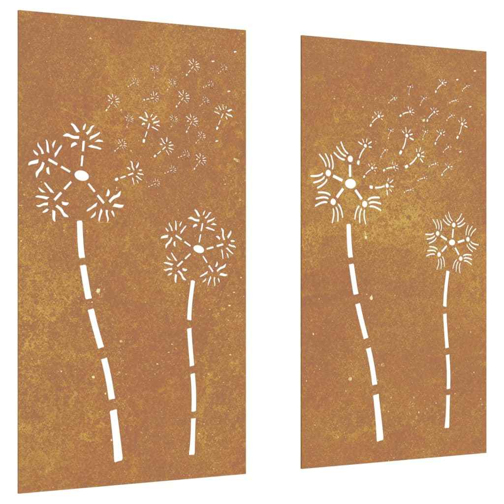 Decor perete grădină 2 buc. 105x55 cm design flori oțel Corten