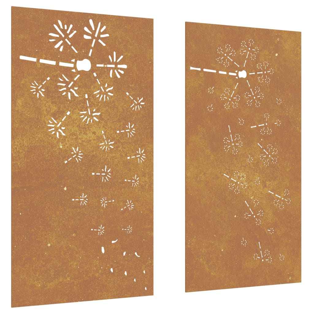 Decor perete grădină 2 buc. 105x55 cm design flori oțel Corten