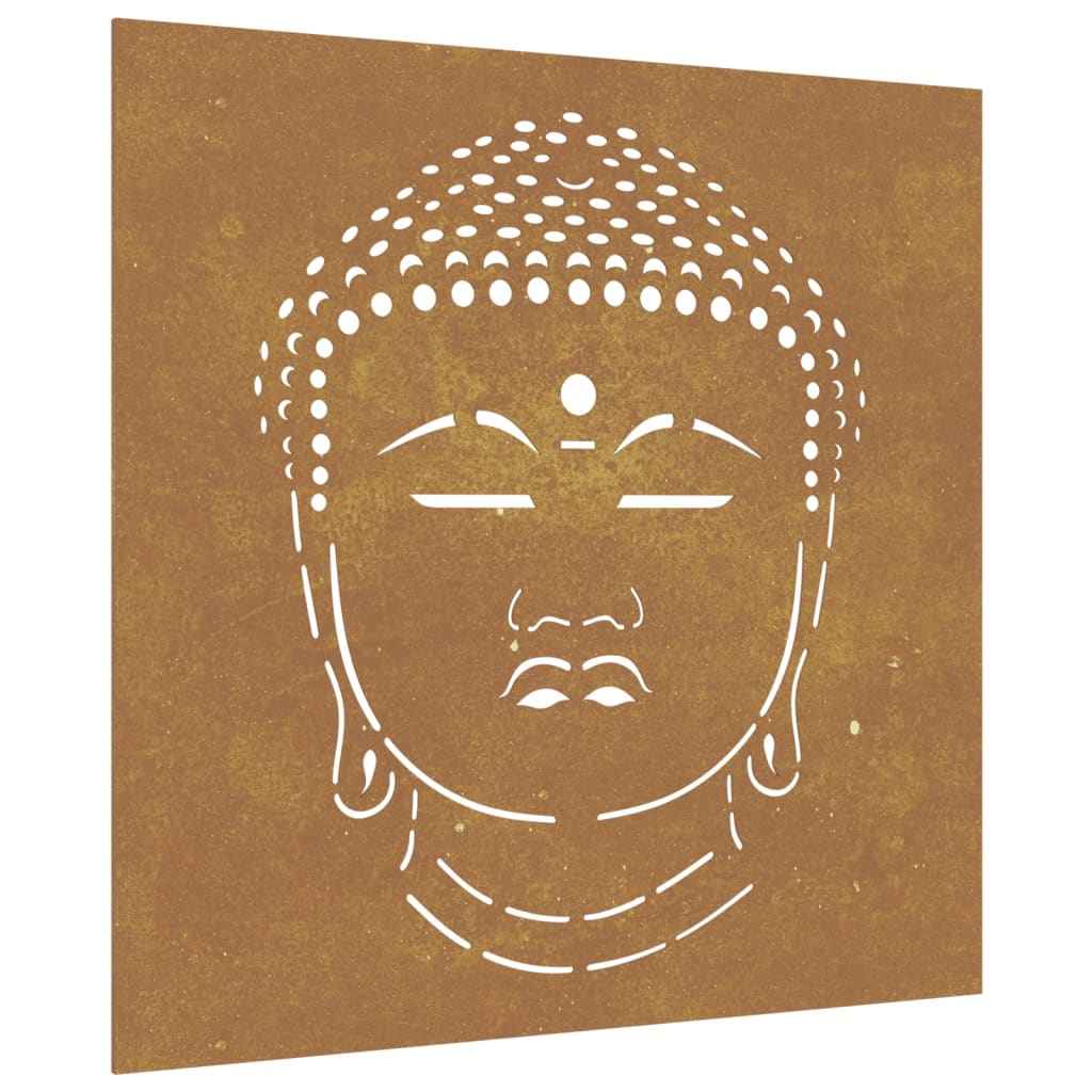 Decor perete de grădină 55x55 cm design cap Buddha oțel Corten