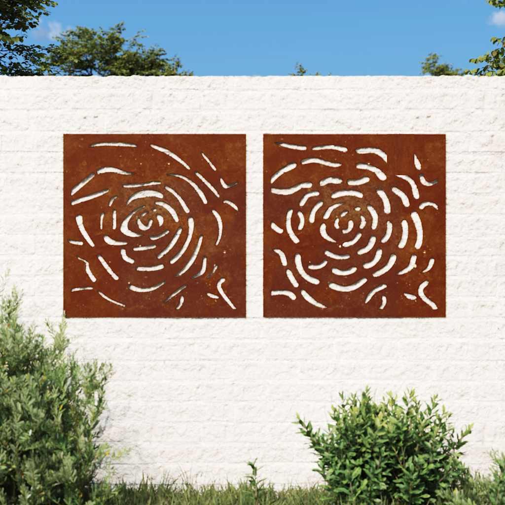 Decor de perete 2 buc. 55x55 cm model trandafiri oțel Corten
