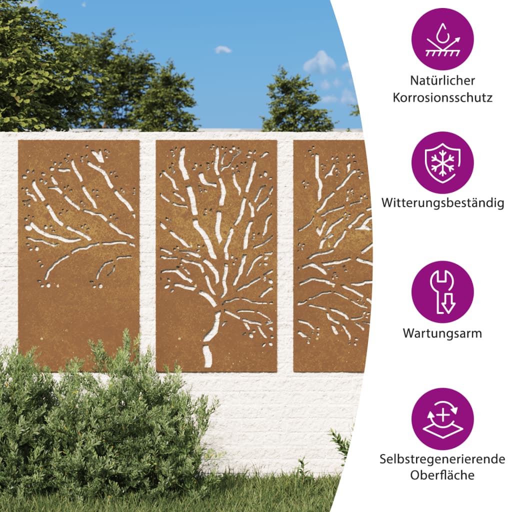 Decorațiuni perete de grădină 3 buc. 105x55 cm oțel model copac