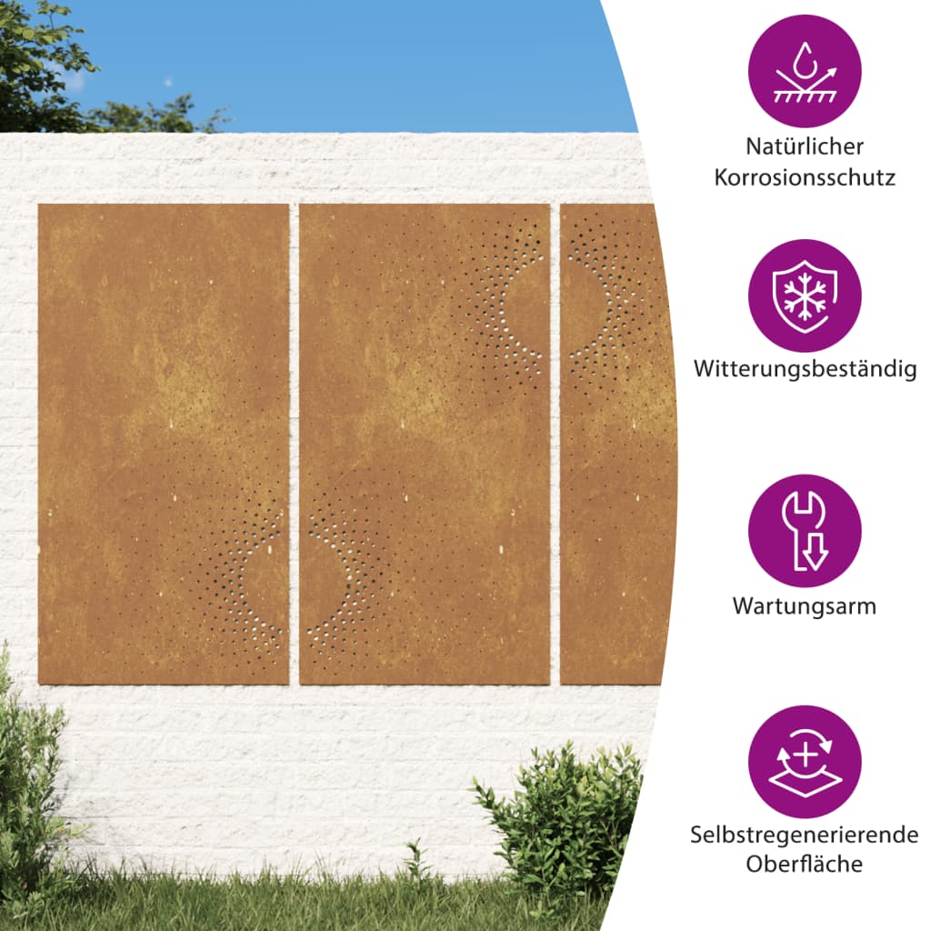 Decorațiuni perete de grădină 3 buc. 105x55cm oțel corten soare