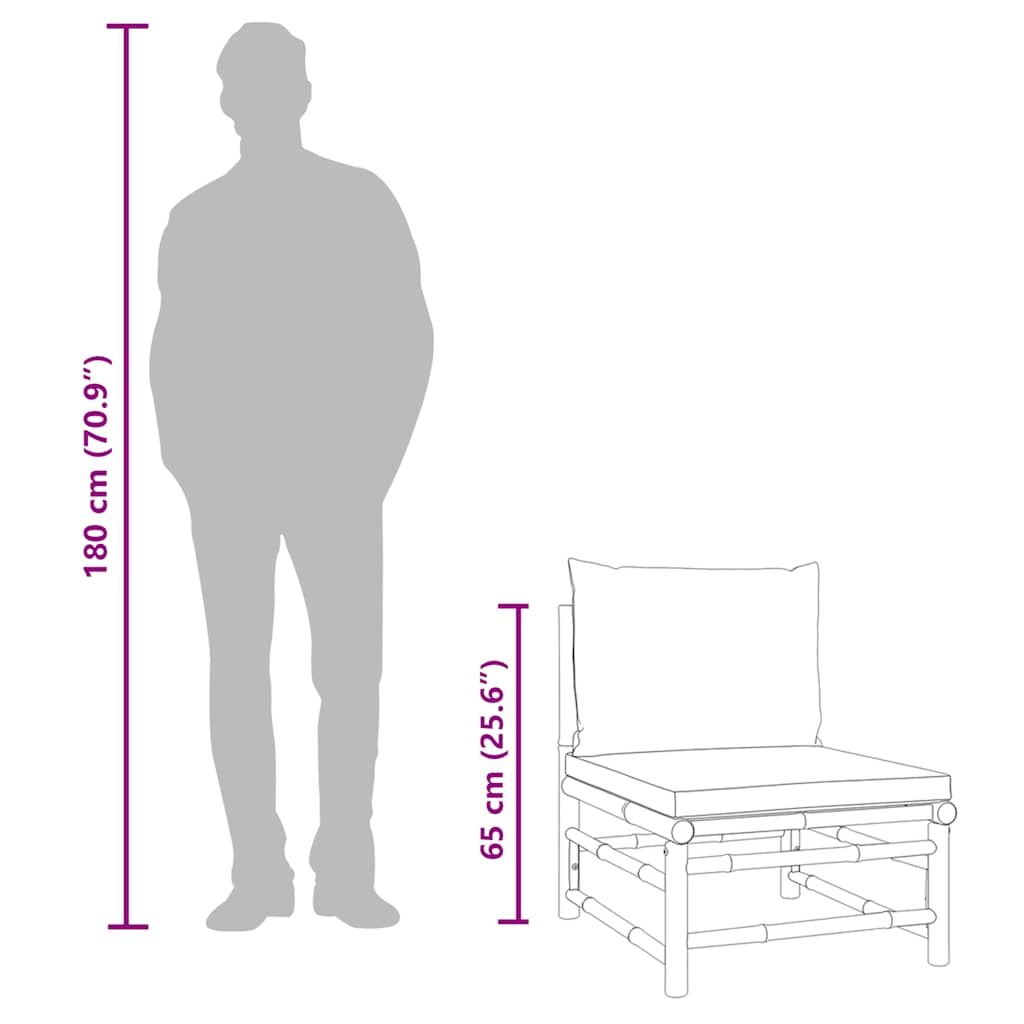 Set mobilier de grădină cu perne gri deschis, 2 piese, bambus