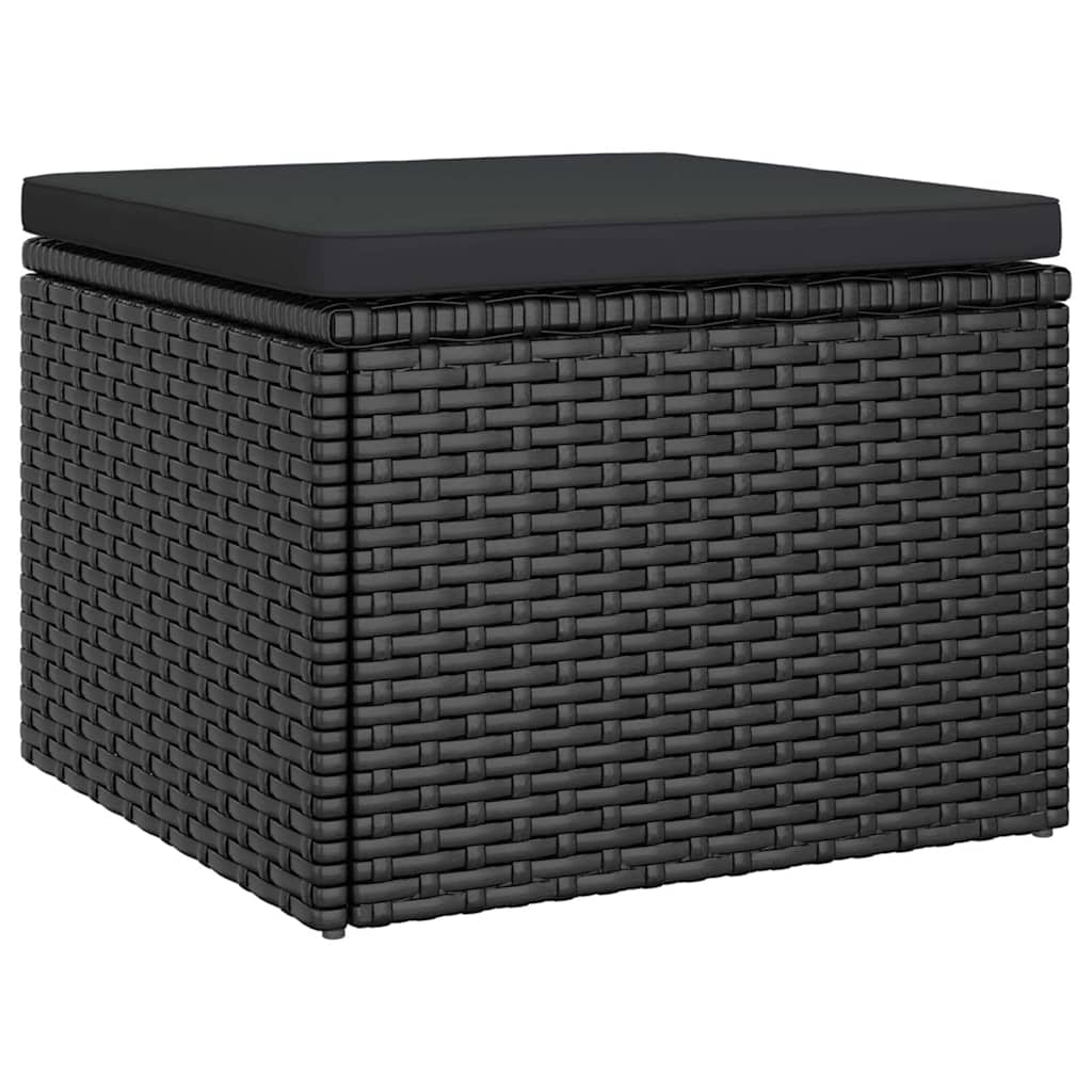 Canapea grădină 3 locuri cu acoperiș și taburet negru poliratan