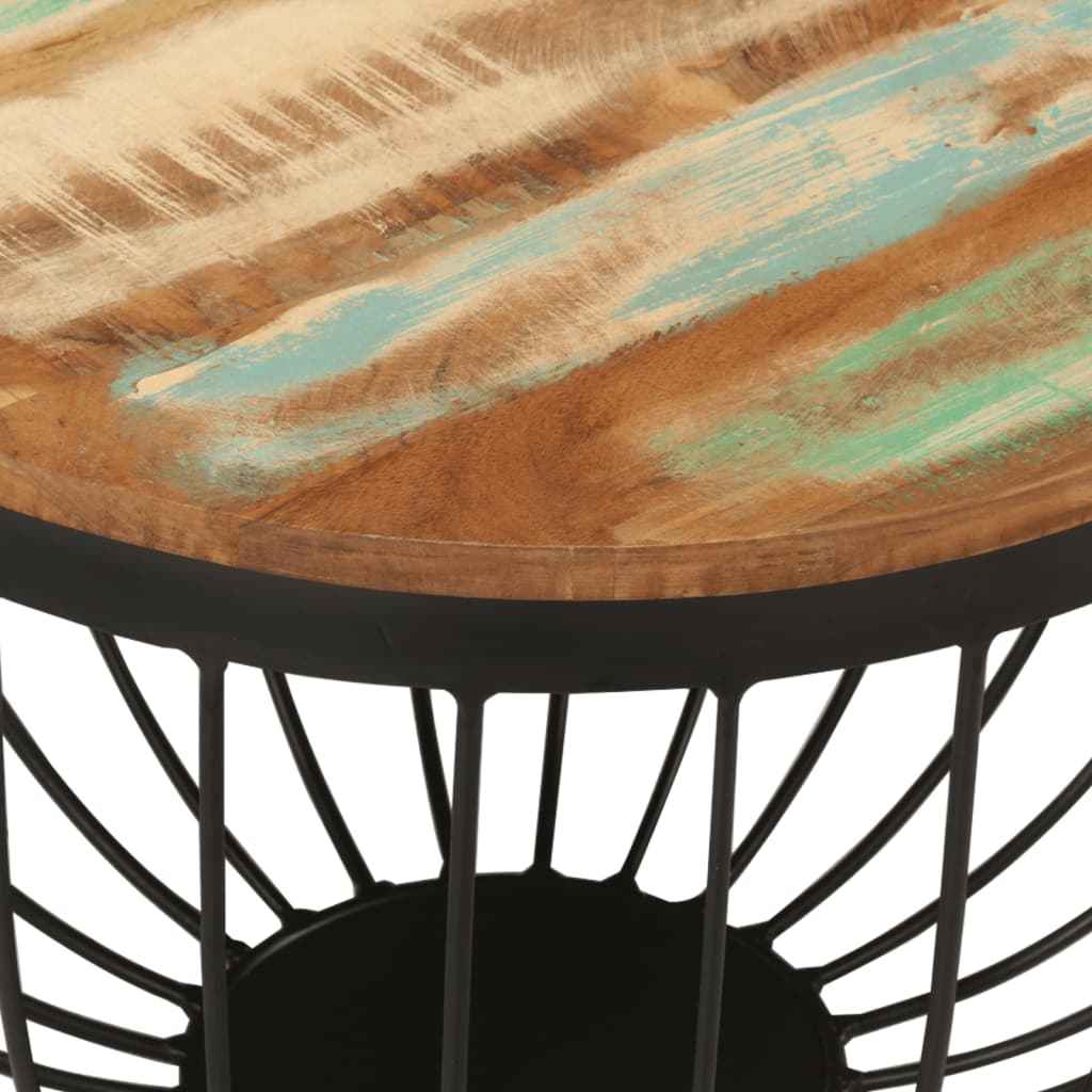 Măsuță de cafea Ø50x35 cm, lemn masiv recuperat și oțel