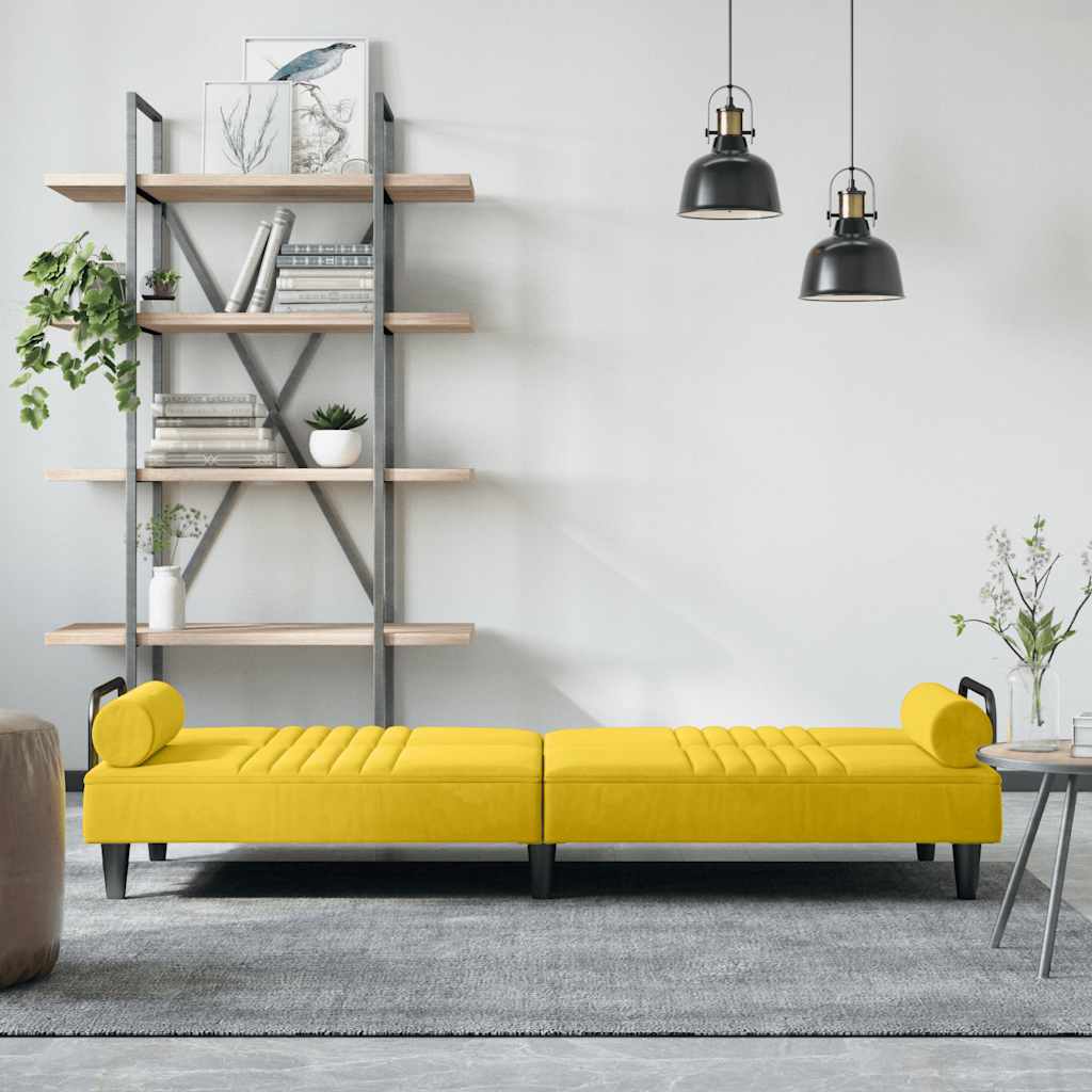 Canapea extensibilă cu cotiere, galben, catifea