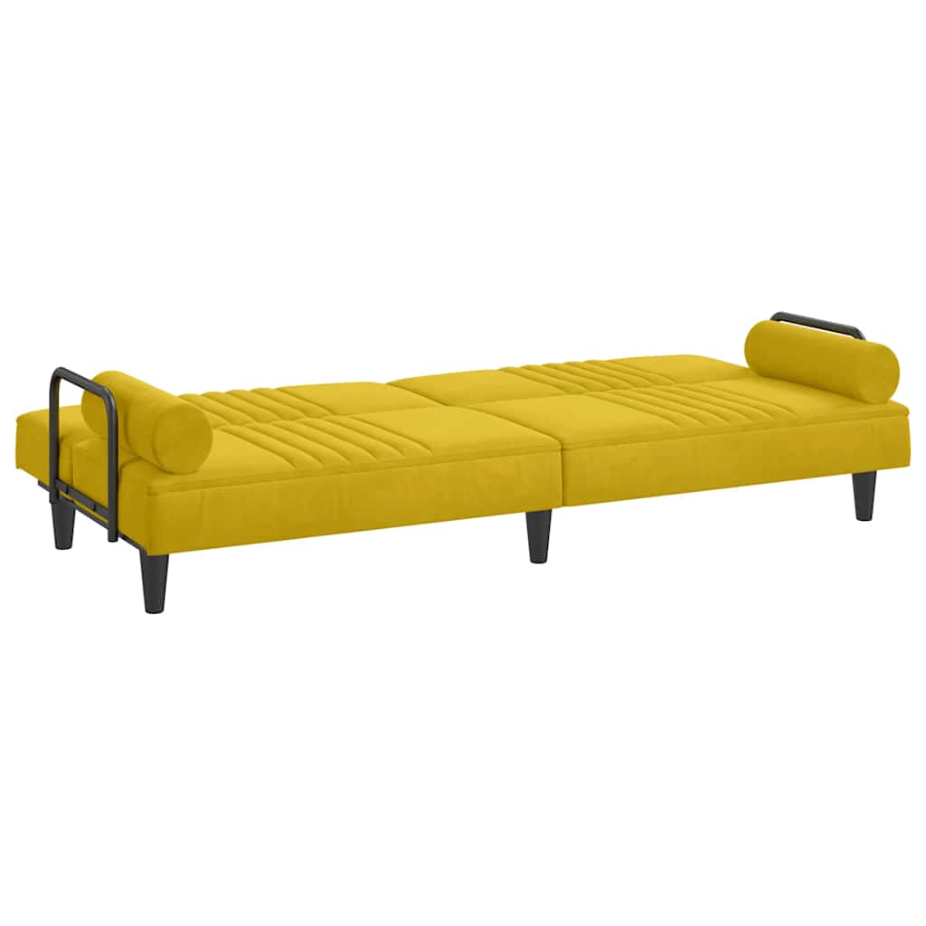 Canapea extensibilă cu cotiere, galben, catifea