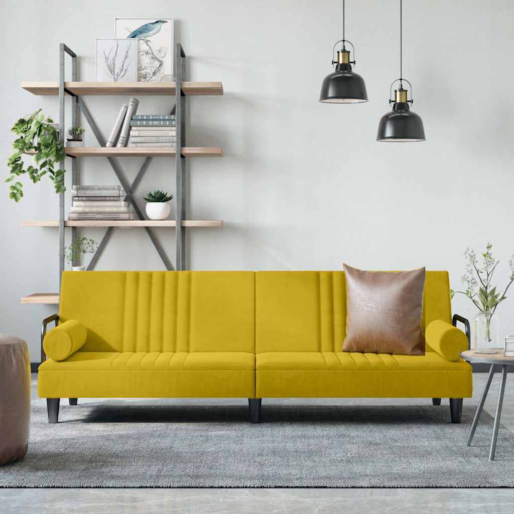Canapea extensibilă cu cotiere, galben, catifea