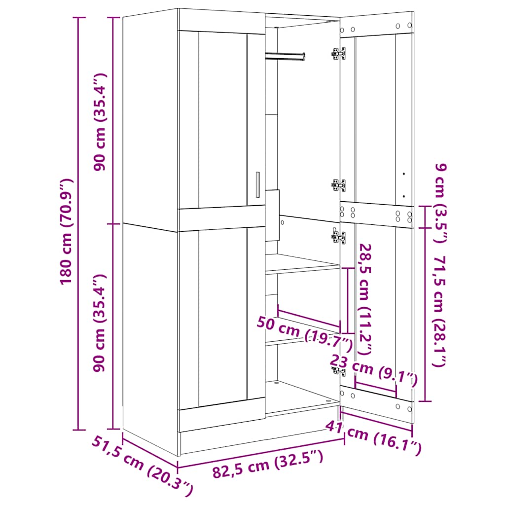 Șifonier, stejar fumuriu, 82,5x51,5x180 cm, lemn prelucrat