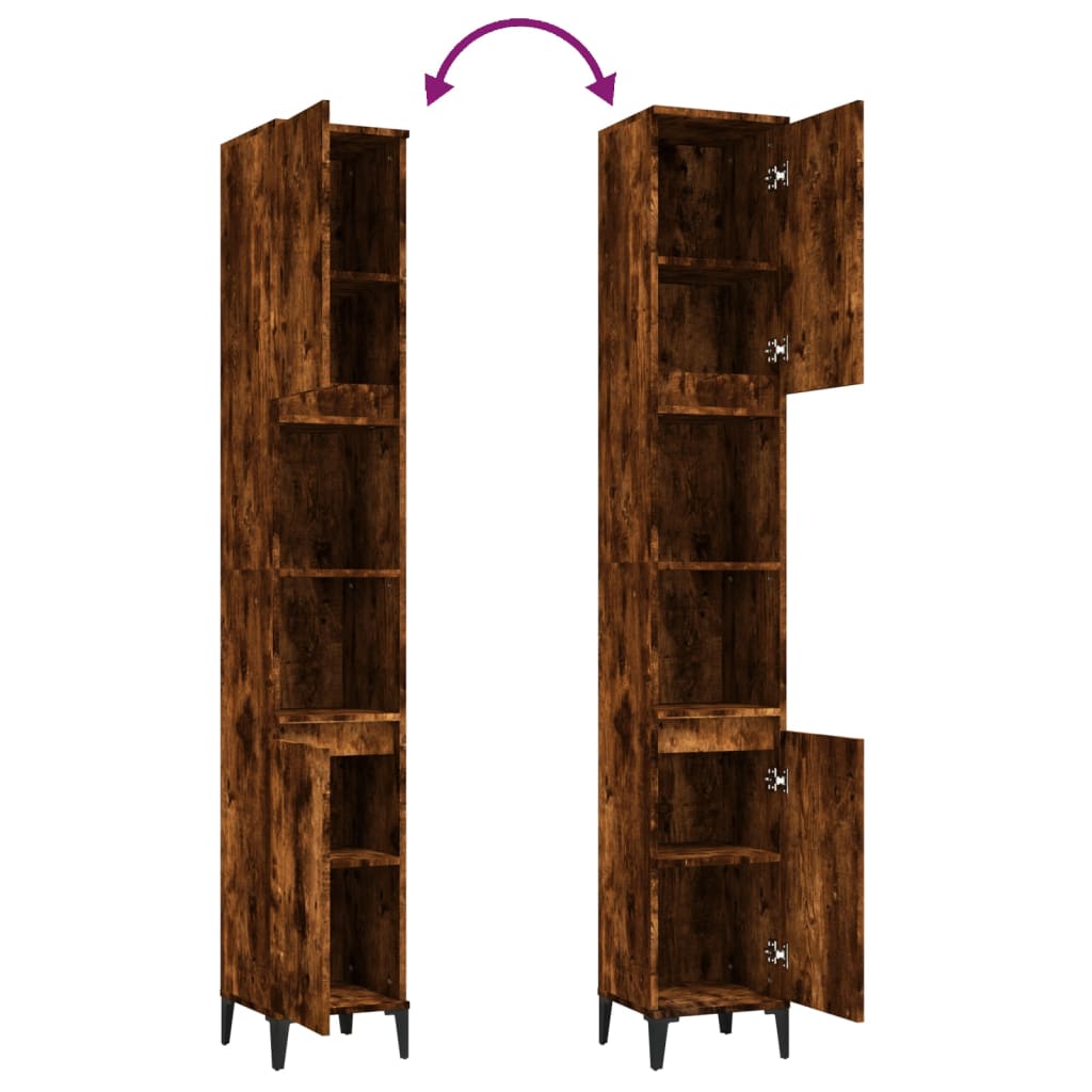 Dulap de baie, stejar afumat, 30x30x190 cm, lemn prelucrat