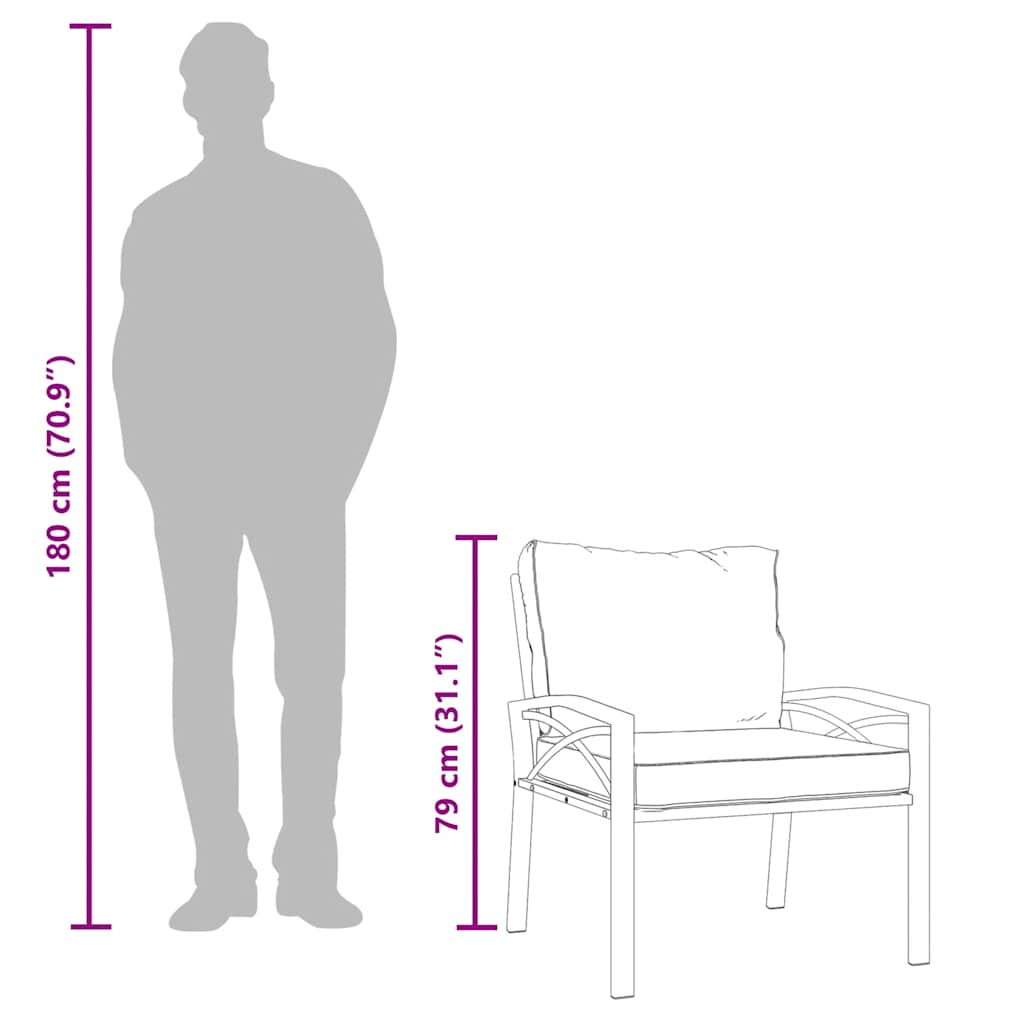 Scaune de grădină cu perne gri, 2 buc., 68x76x79 cm, oțel