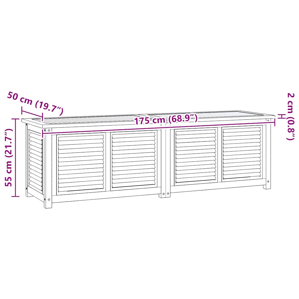 Ladă depozitare grădină cu geantă, 175x50x55 cm, lemn masiv tec