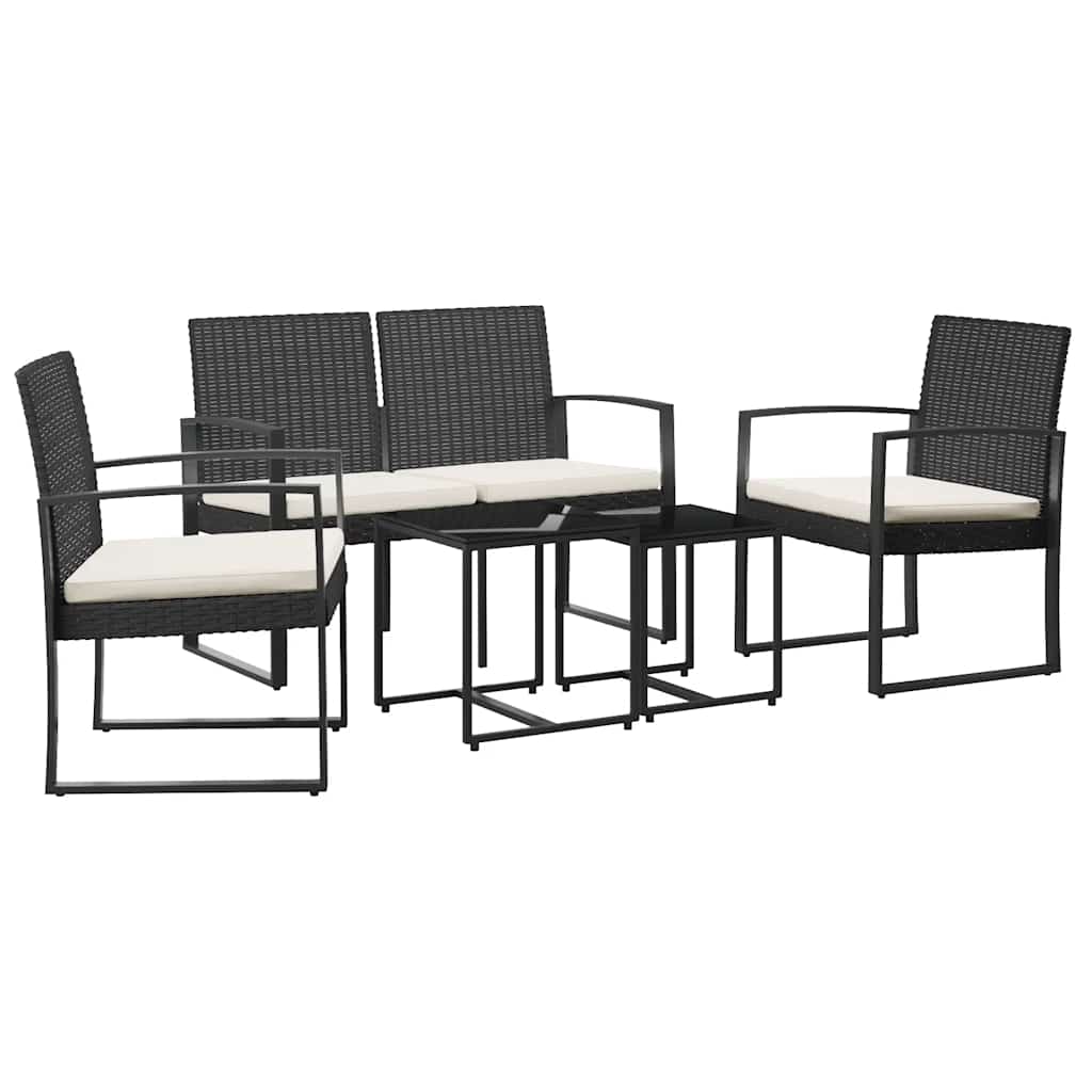 Set mobilier de grădină cu perne, 5 piese, negru, PP ratan