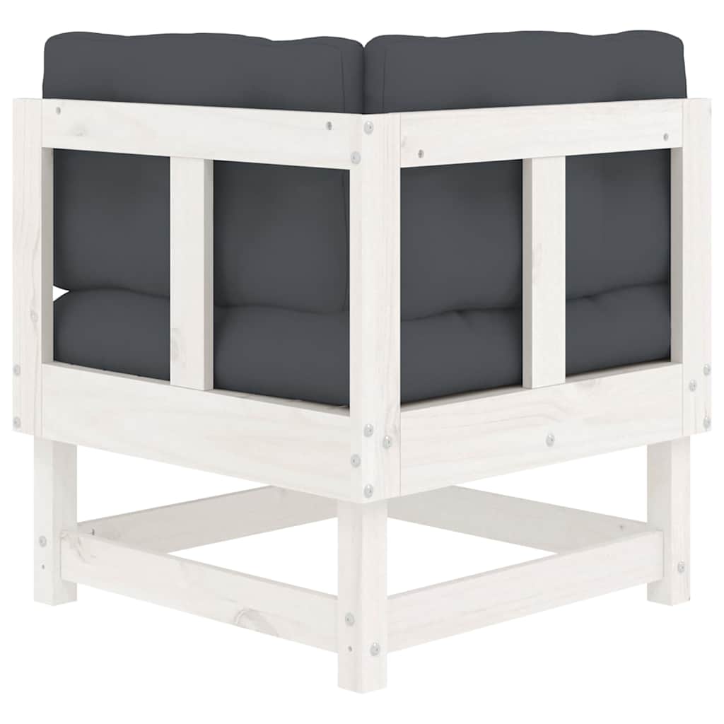 Canapea colțar cu perne, alb, lemn masiv de pin