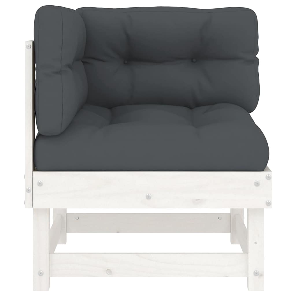 Canapele colțar cu perne, 2 buc., alb, lemn masiv de pin