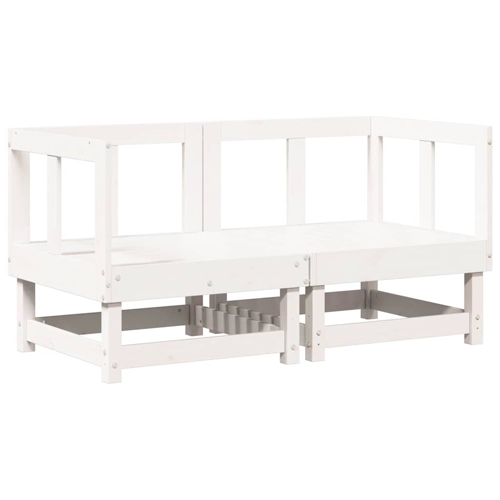 Canapele colțar cu perne, 2 buc., alb, lemn masiv de pin