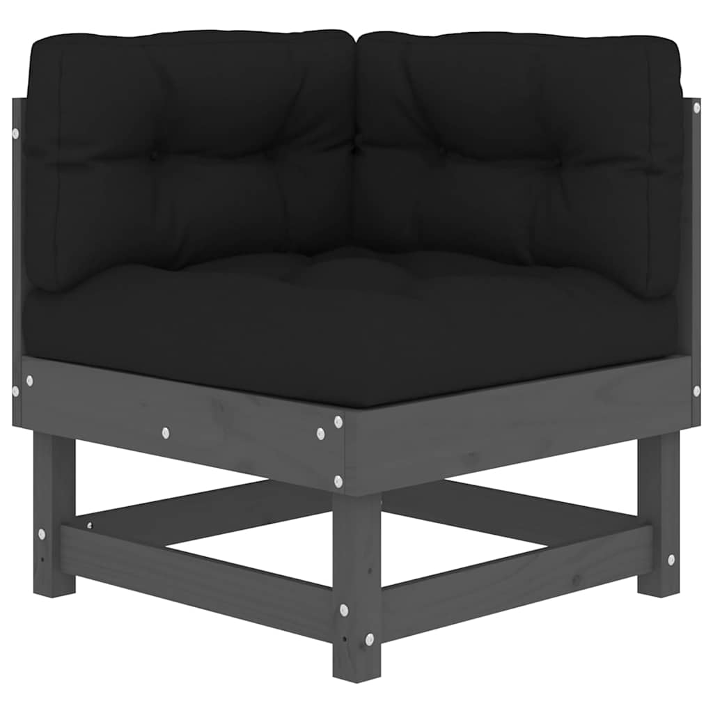 Canapele colțar cu perne, 2 buc., gri, lemn masiv de pin