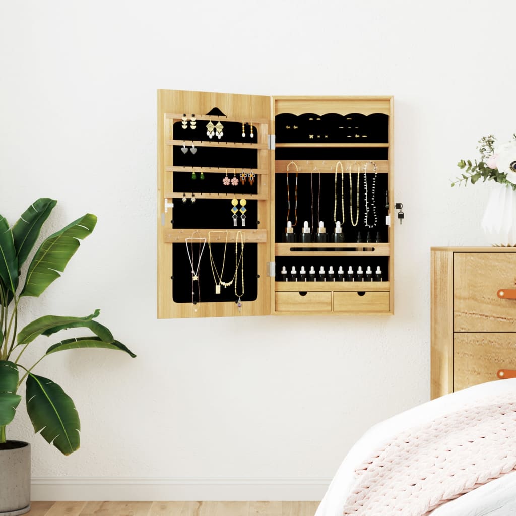 Dulap de bijuterii cu oglindă montat pe perete 37,5x10x67 cm