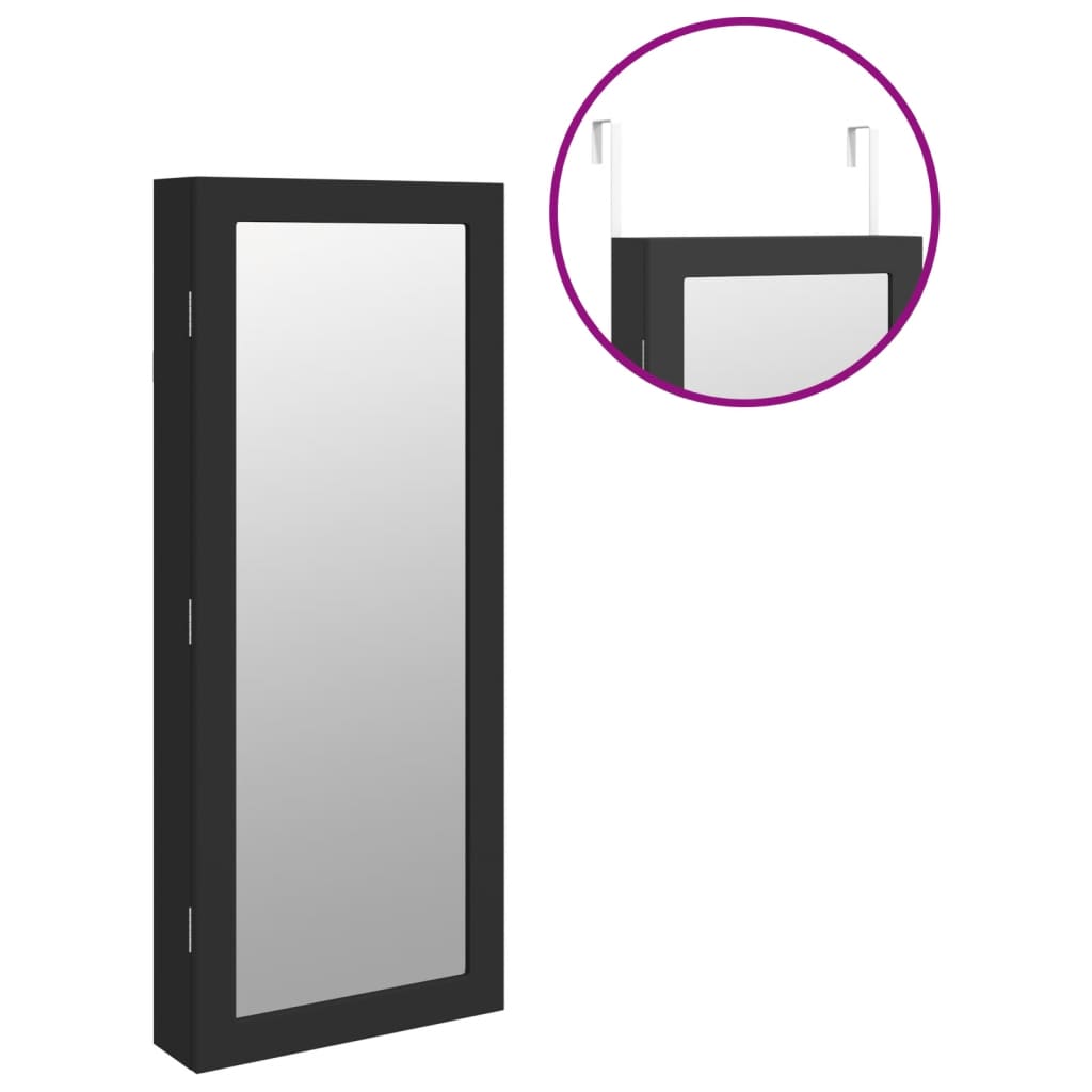 Dulap de bijuterii cu oglindă și lumini LED, de perete, negru