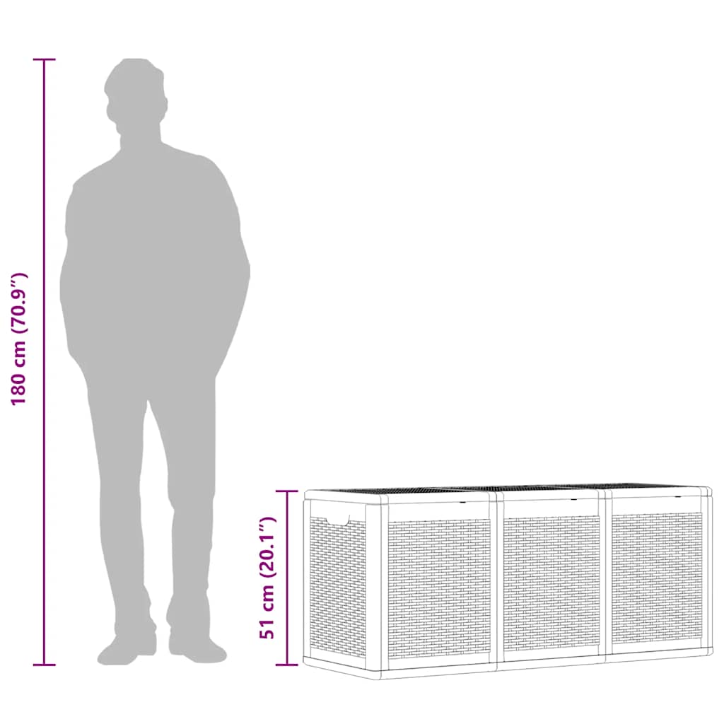 Cutie de depozitare pentru grădină, gri, 270 L, PP ratan
