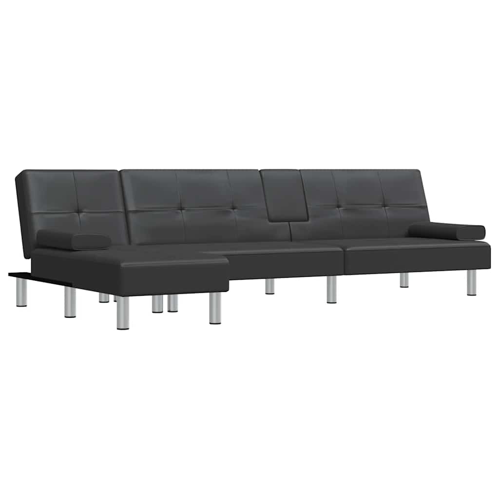 Canapea extensibilă în formă de L negru 255x140x70 cm piele eco